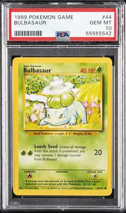 1999 POKEMON GAME #44 BULBASAUR PSA 10 - Image 1