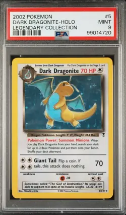 2002 Pokemon Legendary Collection Dark Dragonite 5/110 Holo Rare Card PSA 9 Mint - Image 1