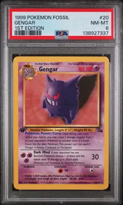 Gengar Pokemon Fossil 20/62 1st Edition PSA 8 - Image 1