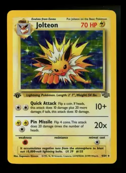 1st Edition Jolteon 4/64 Jungle 1999 Holo Rare WOTC Pokemon Card TCG - Image 1
