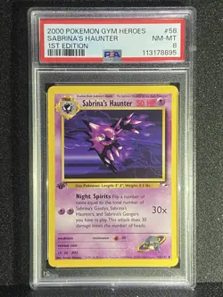 2000 POKEMON GYM HEROES 1ST EDITION #58 SABRINA'S HAUNTER PSA 8 - Image 1