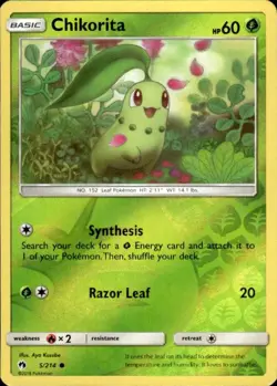 Pokemon Reverse Holo Chikorita (5) SM - Lost Thunder 5/214 LP - Image 1