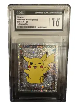 CGC 10 GEM MINT Pikachu S6 Merlin Series 1 Holographic Sticker Pokemon TCG 1998 - Image 1