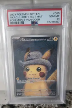 Pokemon Pikachu with Grey Felt Hat Van Gogh Full Art Promo SVP EN 085 PSA 10 - Image 1