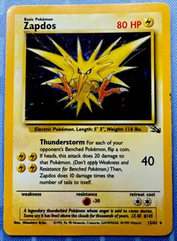 Zapdos Fossil 15/62 HOLO RARE VINTAGE Pokemon 1999 - Image 1