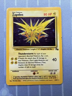 Zapdos Fossil 15/62 HOLO RARE VINTAGE Pokemon 1999 - Image 2