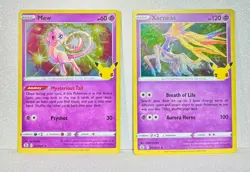 MEW 011/025 & XERNEAS 012/025 HOLO RARE CELEBRATIONS POKEMON TCG - Image 1