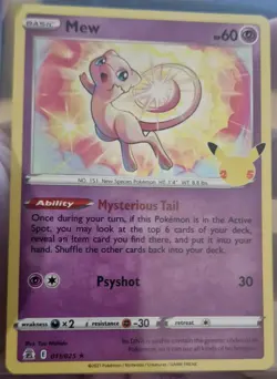 Pokemon TCG Mew 011/025 Celebrations 25th Anniversary Card Holo Rare + Sleeve - Image 1
