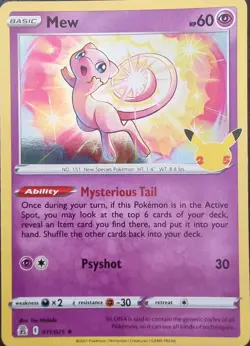 Pokemon TCG Mew Celebrations Holo Foil Card 011/025-Slight Whitening on Bk Edges - Image 1