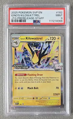 Pokemon Iono's Kilowattrel 182 Journey Together Prerelease STAFF Promo PSA 9 - Image 1