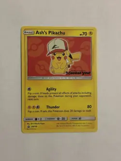 Pokemon Ash's Pikachu SM109 Sun & Moon Promo Black Star Regular 2017 Basic - Image 1