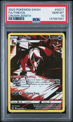 2023 POKEMON SWORD & SHIELD CROWN ZENITH #GG17 FULL ART/THIEVUL PSA 10 - Image 1