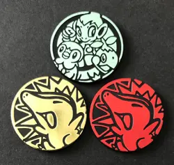 3 X Cyndaquil Sinnoh Starters Pokemon Coins Token Gold Red Piplup Chimchar SHINY - Image 1
