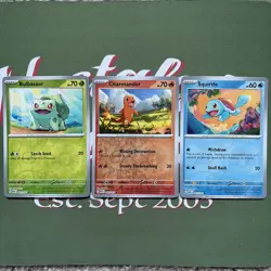 Pokemon 151 Kanto Starter Set Charmander Squirtle Bulbasaur Reverse Holo 1,4 & 7 - Image 1