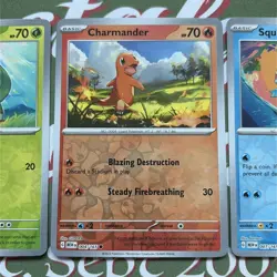 Pokemon 151 Kanto Starter Set Charmander Squirtle Bulbasaur Reverse Holo 1,4 & 7 - Image 3