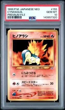 1999 POKEMON JPN NEO PROMO PREM FILE #155 CYNDAQUIL PSA 10 - Image 1