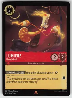 Lumiere - Fiery Friend Rare Ursula's Return 113/204 Disney Lorcana - Image 1
