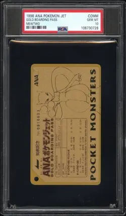 PSA 10 Mewtwo ANA Pokemon Jet Gold Boarding Pass No.3 Promo Japanese Card 1998 - Image 1
