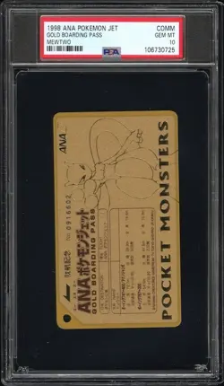 PSA 10 Mewtwo ANA Pokemon Jet Gold Boarding Pass No.3 Promo Japanese Card 1998 - Image 1