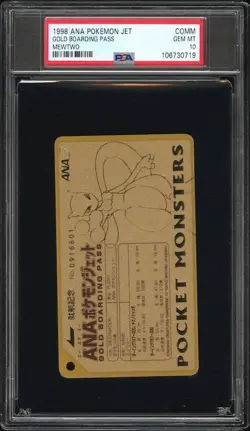PSA 10 Mewtwo ANA Pokemon Jet Gold Boarding Pass No.3 Promo Japanese Card 1998 - Image 1
