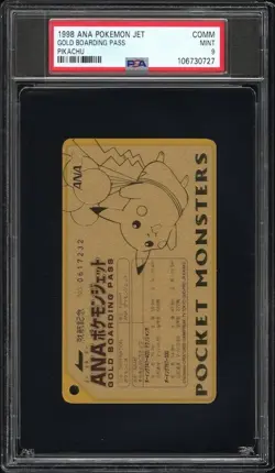 PSA 9 Pikachu ANA Pokemon Jet Gold Boarding Pass No.1 Promo Japanese Card 1998 - Image 1