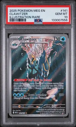 PSA 10 CLAWITZER #141 ILLUSTRATION RARE 2025 POKEMON MEG MEGA EVOLUTIONS LOW POP - Image 1
