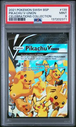 2021 POKEMON SWSH BLACK STAR PROMO CELEBRATIONS COLL #139 PIKACHU V-UNION PSA 9 - Image 1