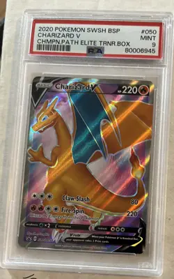 Pokemon Charizard V Champion's Path ETB Full Art Promo SWSH050 PSA 9 Card - Image 1