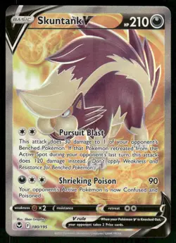 Pokemon Cards Skuntank V 180/195 Silver Tempest Ultra Rare NM - Image 1