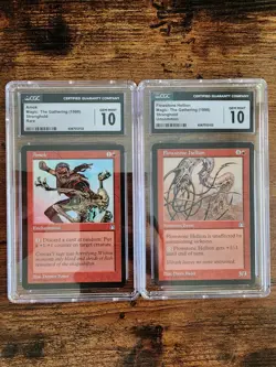 2x MTG ⭐CGC 10 GEM MINT⭐ Stronghold ⭐Amok Rare & Flowstone Hellion⭐ 1998 Magic - Image 1