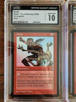 2x MTG ⭐CGC 10 GEM MINT⭐ Stronghold ⭐Amok Rare & Flowstone Hellion⭐ 1998 Magic - Image 3