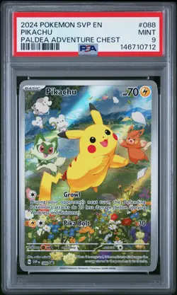 2024 POKEMON SVP EN-SV BLACK STAR PROMO PALDEA ADVENTURE CHEST PIKACHU PSA 9 - Image 1