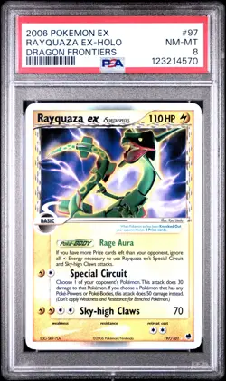 2006 POKEMON EX DRAGON FRONTIERS #97 RAYQUAZA EX-HOLO PSA 8 - Image 1