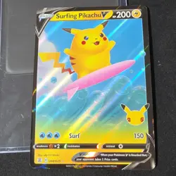 Pokemon Surfing Pikachu V 008/025 Celebrations Ultra Rare Holo 200 HP Basic - Image 1