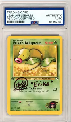 PSA Signed Leah Applebaum Pokemon Erika's Bellsprout 076/132 Gym Heroes Regular - Image 1