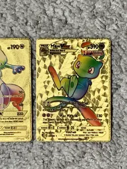 Set of 2 Mewtwo GX HP190+Mew VMax HP310 Rainbow Gold Foil Fan Art Display Card - Image 3