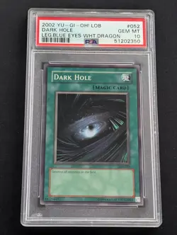 2002 YU-GI-OH! LOB-LEGEND OF BLUE EYES WHITE DRAGON #052 DARK HOLE PSA 10 - Image 1