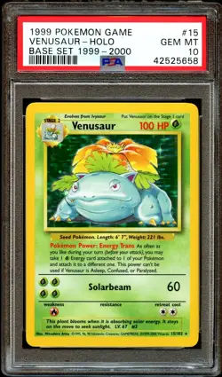 PSA 10 GEM MINT Venusaur 15/102 Base Set 1999-2000 HOLO RARE Pokemon Card - Image 1