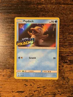 Pokemon Sun & Moon Black Star Promo SM199 Detective Pikachu Stamp Psyduck - Image 1