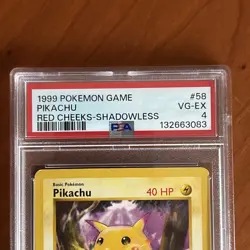 PSA 4 Pikachu 58/102 Red Cheeks Shadowless Base Set 1999 Pokemon Card - Image 2