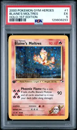 Pokemon 2000 WOTC Gym Heroes #1 Blaine's Moltres Holo 1st Edition 1/132 PSA 5 EX - Image 1