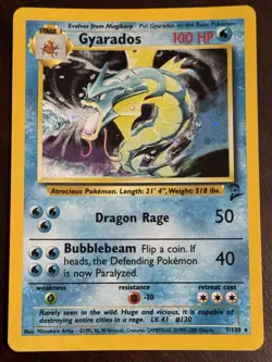 Pokemon Gyarados 7/130 Holo Rare Base Set 2 Vintage WOTC 1999 HP - Image 1