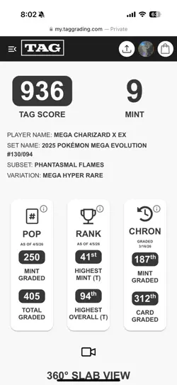 Pokemon Mega Charizard X ex Phantasmal Flames Mega Hyper Rare #130 TAG 9 Mint - Image 3