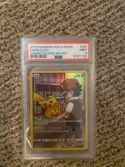 2019 POKEMON SUN & MOON COSMIC ECLIPSE SECRET #241 FULL ART/PIKACHU PSA 9 - Image 1