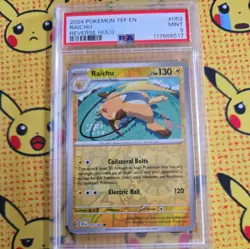 2024 POKEMON TEF EN RAICHU REVERSE HOLO 52/162 PSA 9 - Image 1