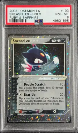 Pokemon Card Sneasel EX 103/109 Holo PSA 8 EX Ruby & Sapphire - Image 1
