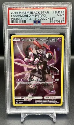 2019 Pokemon Sun and Moon Black Star Fall Promo Full Art Armored Mewtwo PSA 9 - Image 1