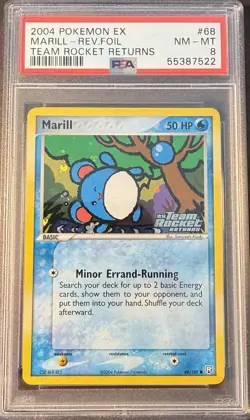 2004 Pokemon EX Team Rocket Returns 68 Marill Reverse PSA 8 NM-MT - Image 1