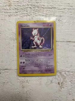 Pokemon 1999 Mewtwo 10/102 Base Set Holo Rare Damaged - Image 1