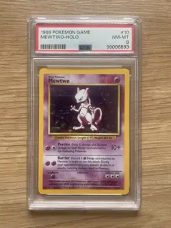 Mewtwo PSA 8 Pokemon Card. Base Set 10/102 Rare Holo. WOTC 1999 NM-MINT. - Image 1